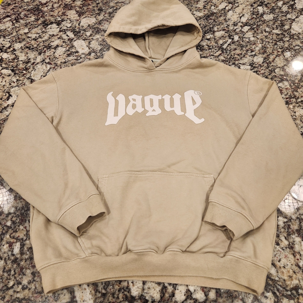 Vague Streetwear Brand Pullover Hoodie Mens M Puff Print Heavyweight Beige